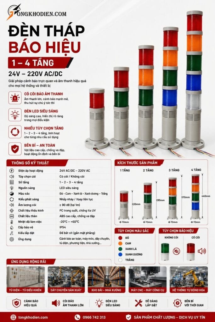 Đèn Tháp 2 Tầng Báo Hiệu LED 12-24V Chính Hãng Giá Tốt 9 Đèn Tháp báo hiệu 1-4 tầng