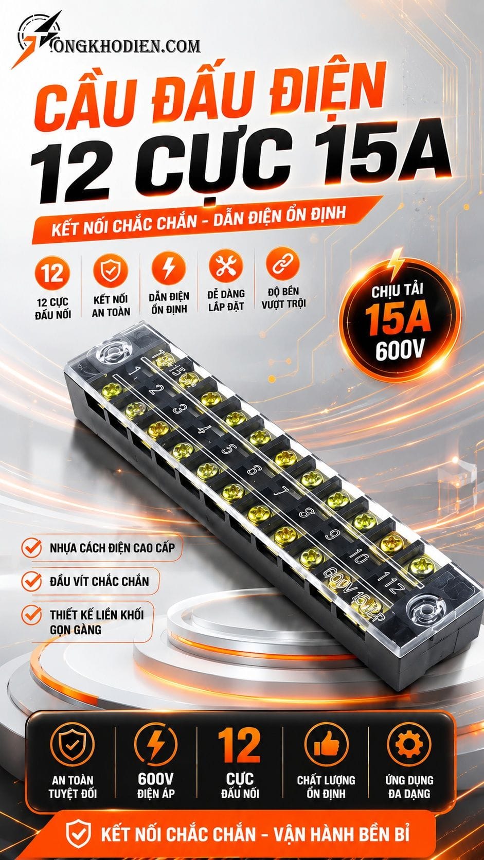 Cầu đấu điện 12 cực 15A
