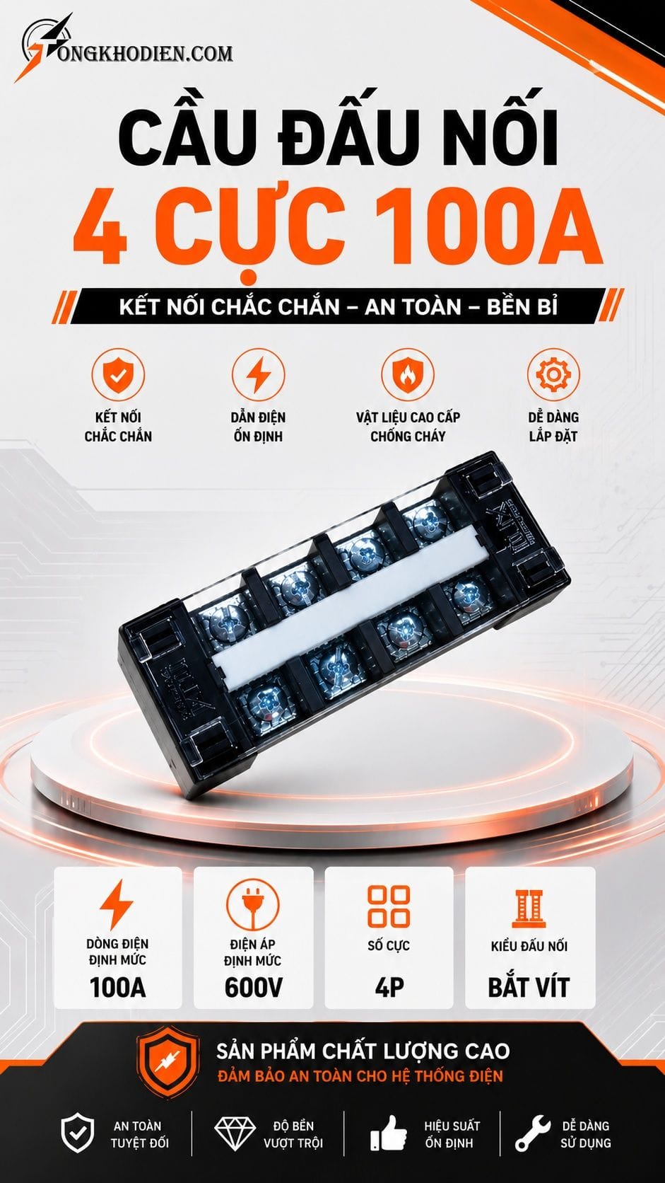 Cầu Đấu Điện 4 Cực 100A Chịu Tải Cao An Toàn 5 Cầu đấu điện 4 cực 100A
