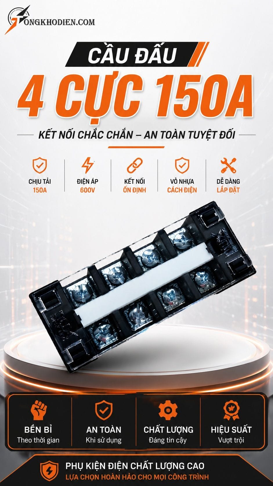 Cầu Đấu Điện 4 Cực 150A Chịu Tải Cao An Toàn 5 Cầu đấu điện 4 cực 150A
