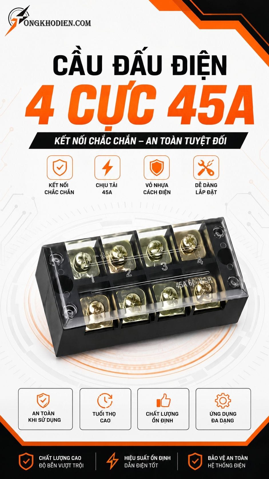 Cầu Đấu Điện 4 Cực 45A Kết Nối Chắc Chắn An Toàn 6 Cầu đấu điện 4 cực 45A