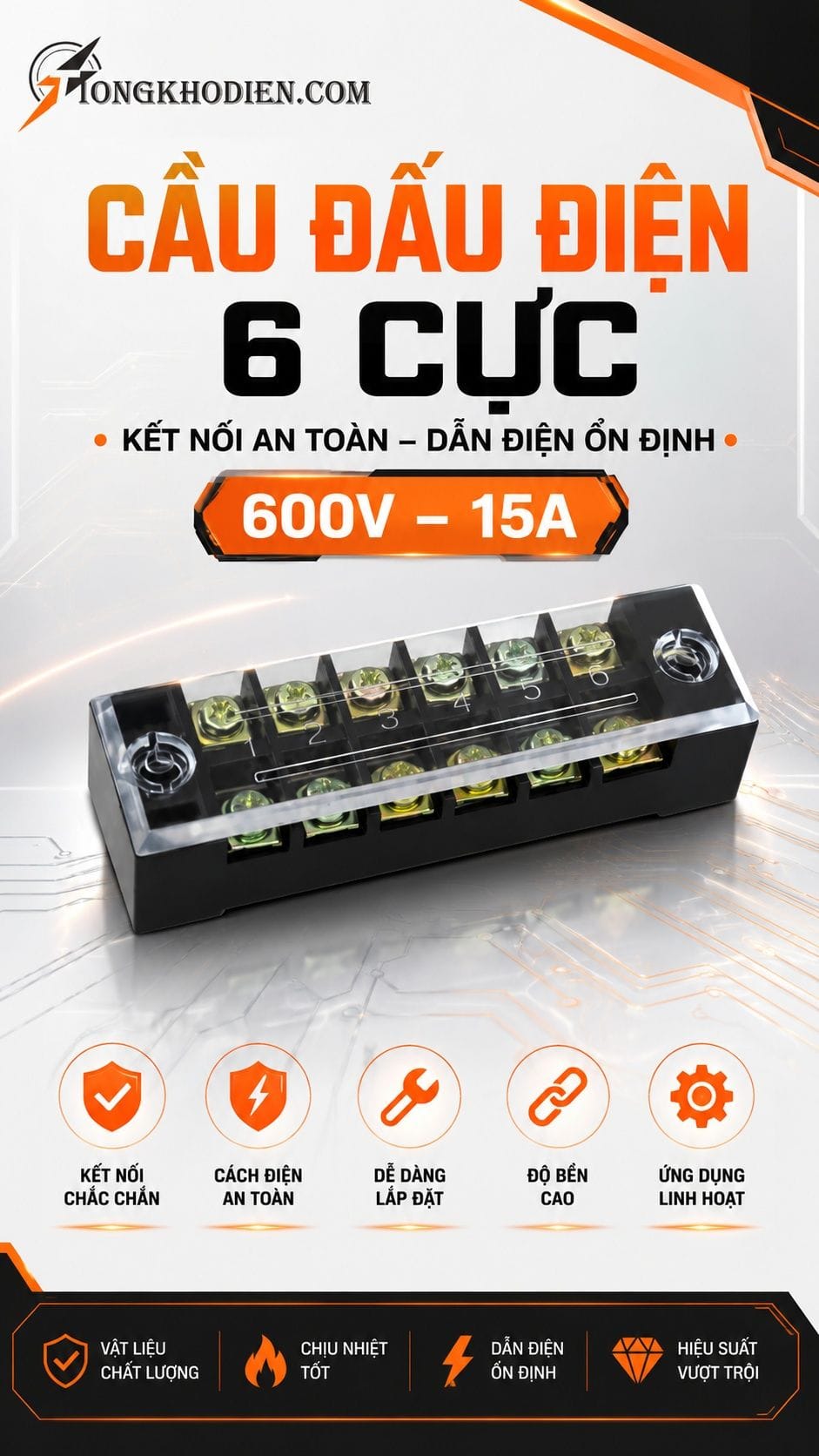 Cầu Đấu Điện 6 Cực Kết Nối An Toàn Cho Hệ Thống Điện 5 Cầu đấu điện 6 cực