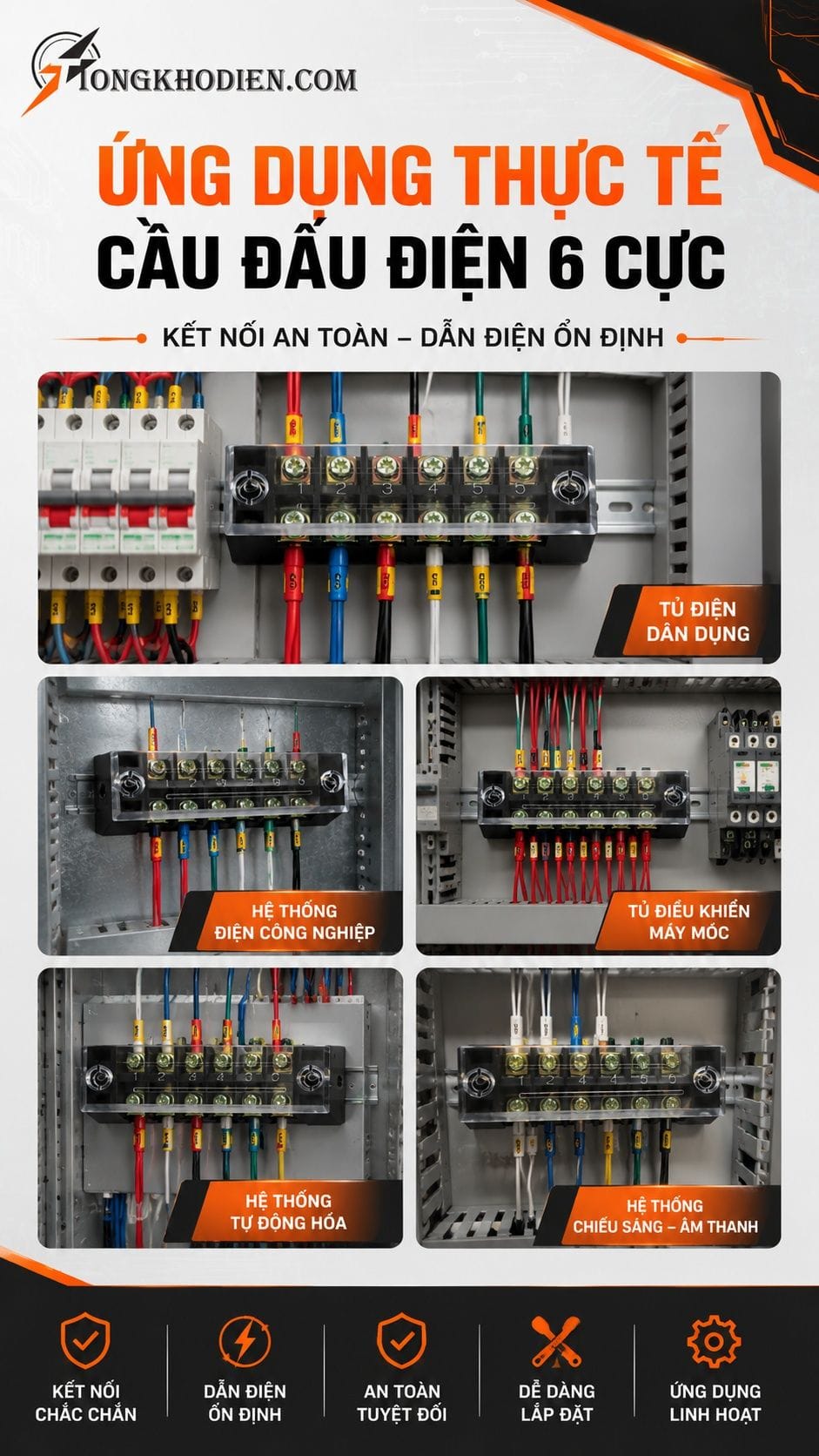 Cầu Đấu Điện 6 Cực Kết Nối An Toàn Cho Hệ Thống Điện 7 Ứng dụng cầu đấu điện 6 cực