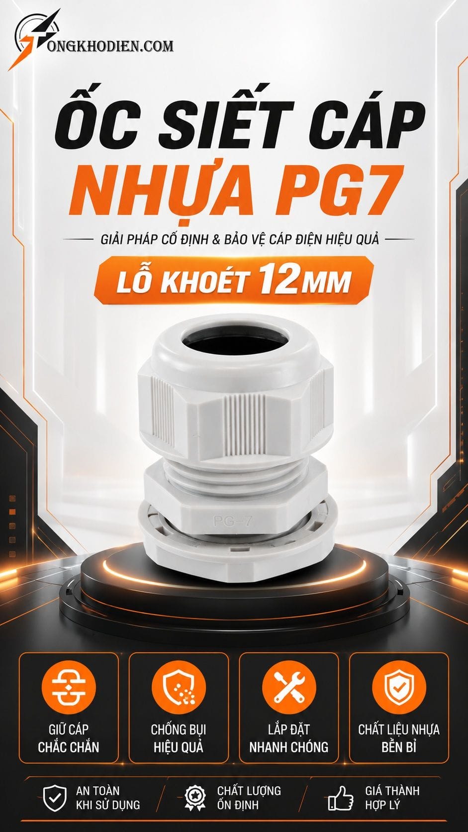 Ốc Siết Cáp Nhựa PG7 Lỗ Khoét 12mm An Toàn 5 Ốc siết cáp nhựa PG7