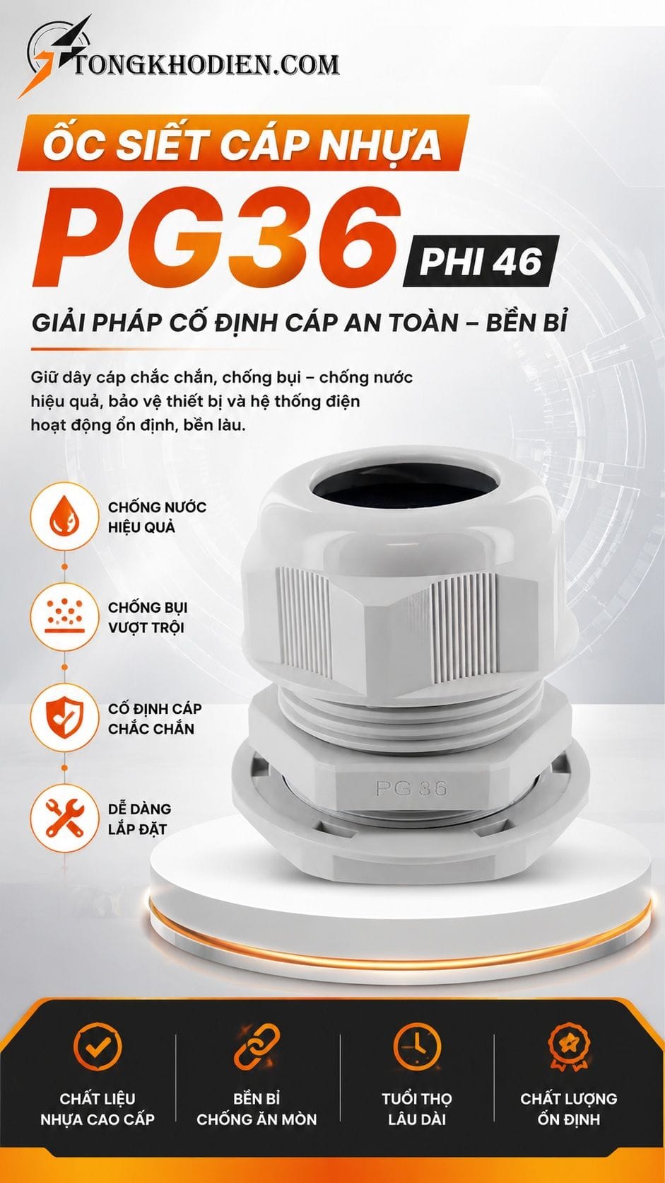 Ốc siết cáp nhựa PG36 phi 46
