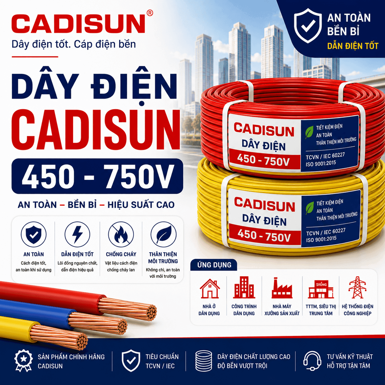 Dây điện CADI-SUN 450/750V — có bản chậm cháy FSN Dây điện CADI-SUN 450/750V — có bản chậm cháy FSN
