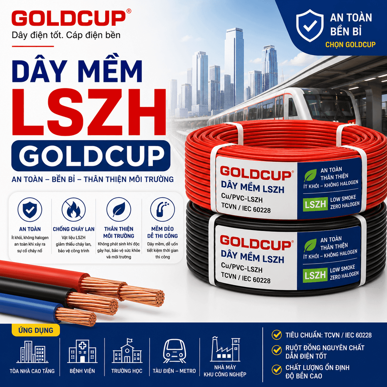 Dây LSZH Goldcup ít khói không halogen — giá sỉ Dây LSZH Goldcup ít khói không halogen — giá sỉ